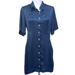 CALI DREAMING navy silky shirtdress, small, minimalist, classic, understated